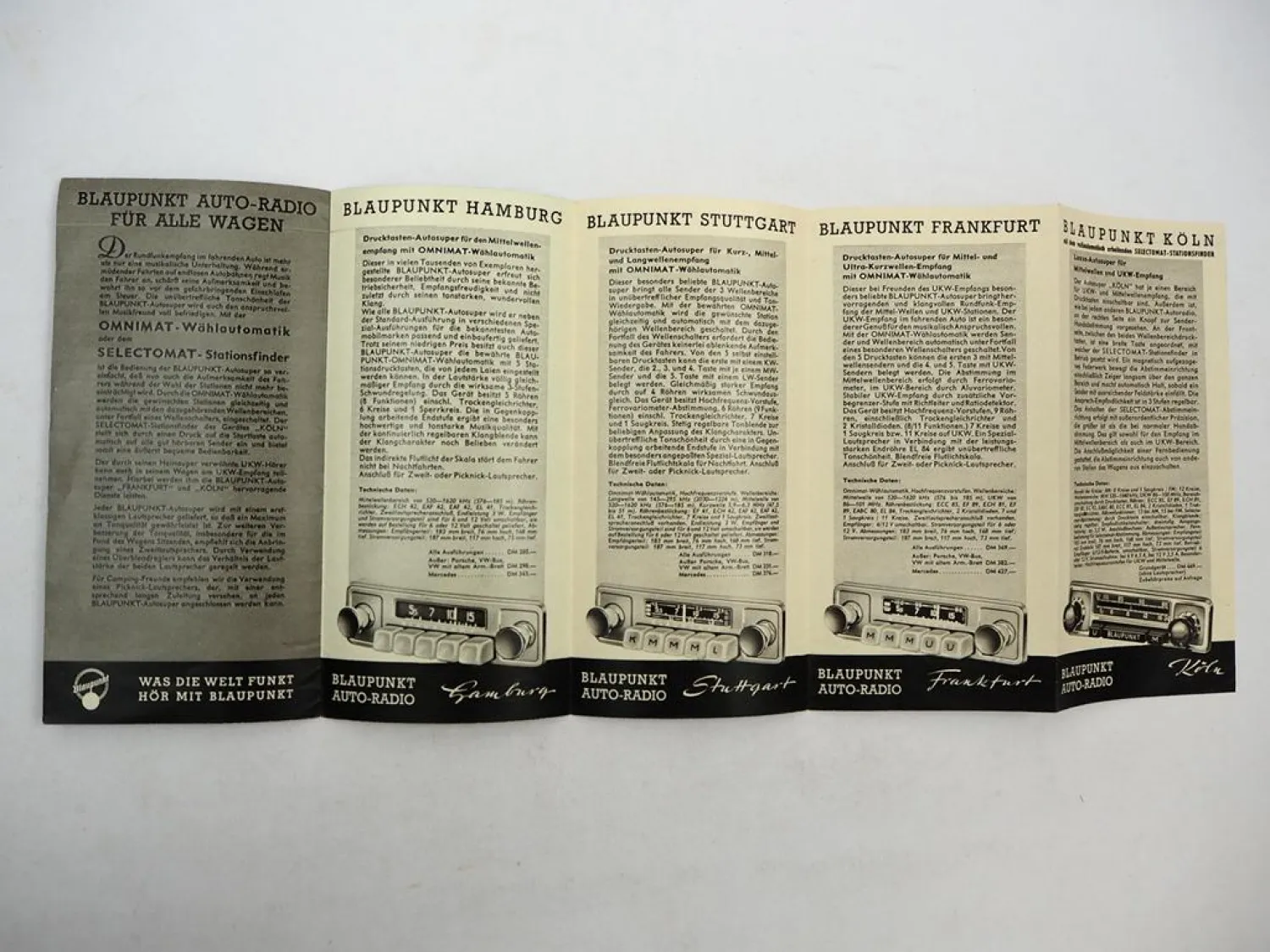 Original Prospekt Blaupunkt Auto Radio Produktprogramm 1950/60er Jahre