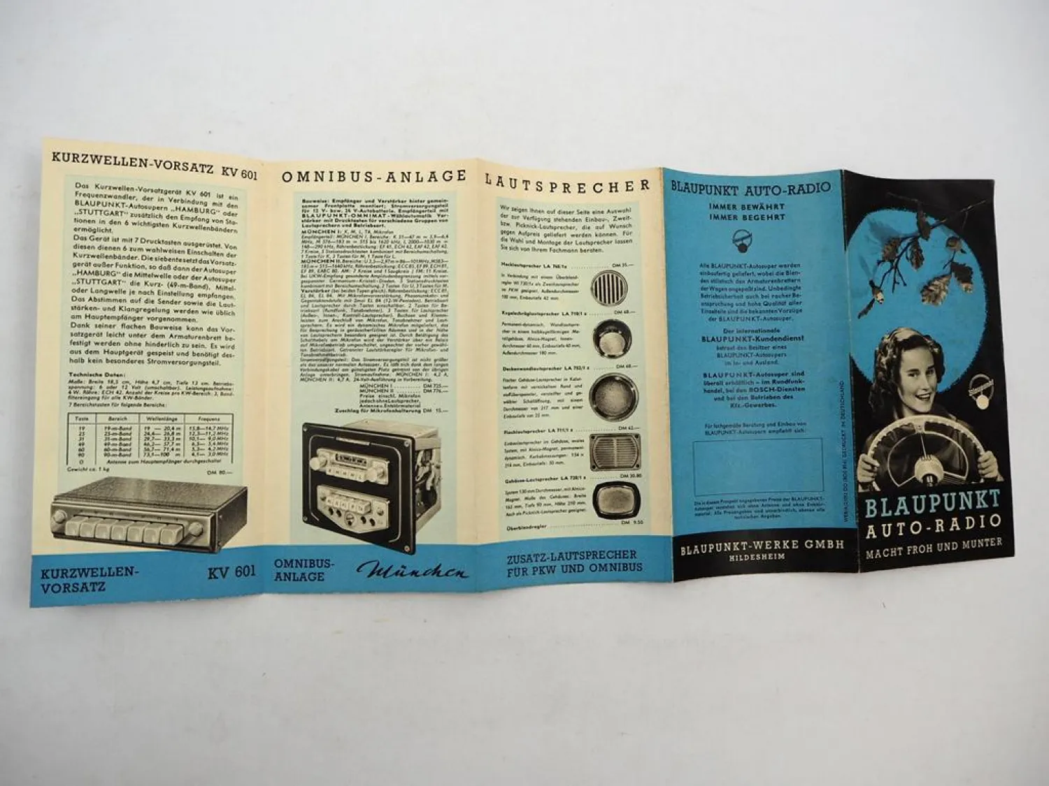 Original Prospekt Blaupunkt Auto Radio Produktprogramm 1950/60er Jahre