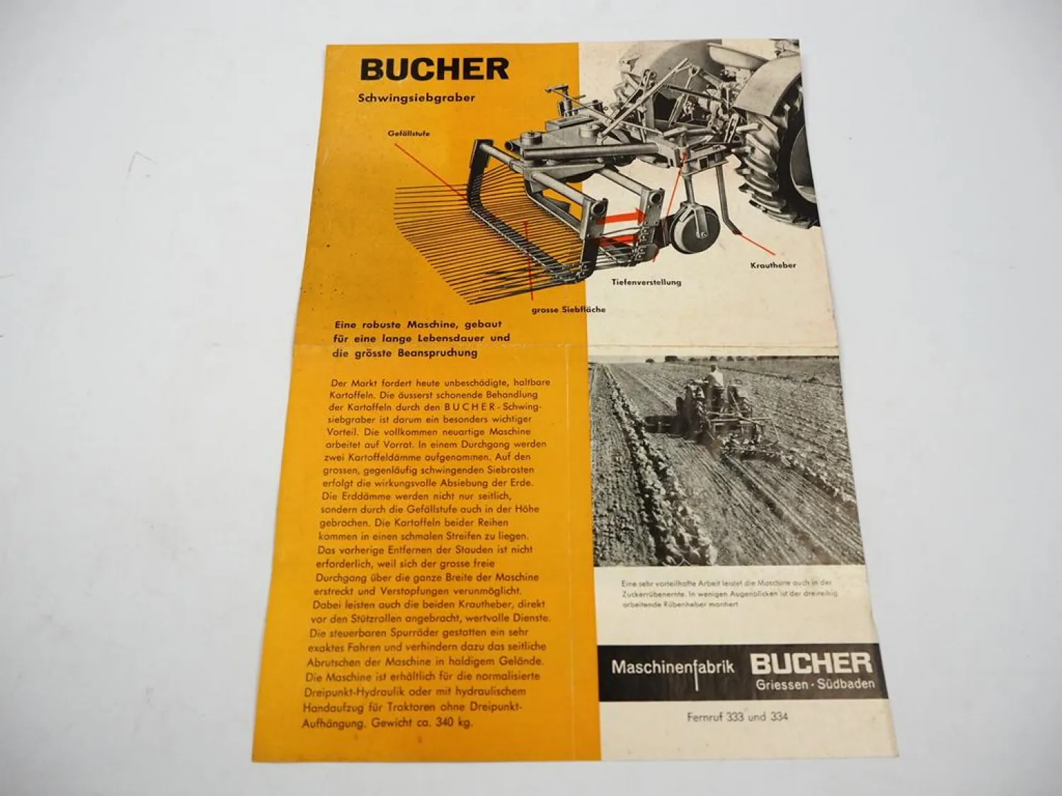 Original Prospekt Bucher Schwingsiebgraber Anbaugerät Schlepper Kartoffelernte