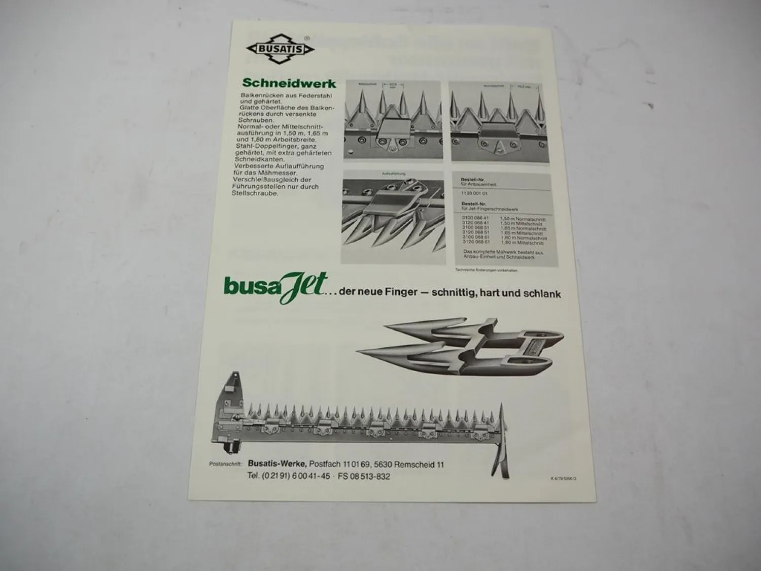 Original Prospekt Busatis BM1103 Mähwerk an Deutz Schlepper 1979