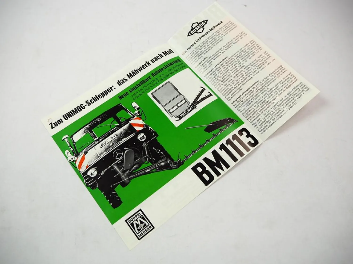Original Prospekt Busatis BM1113 Mähwerk für Unimog U34 bis U100 von 1976