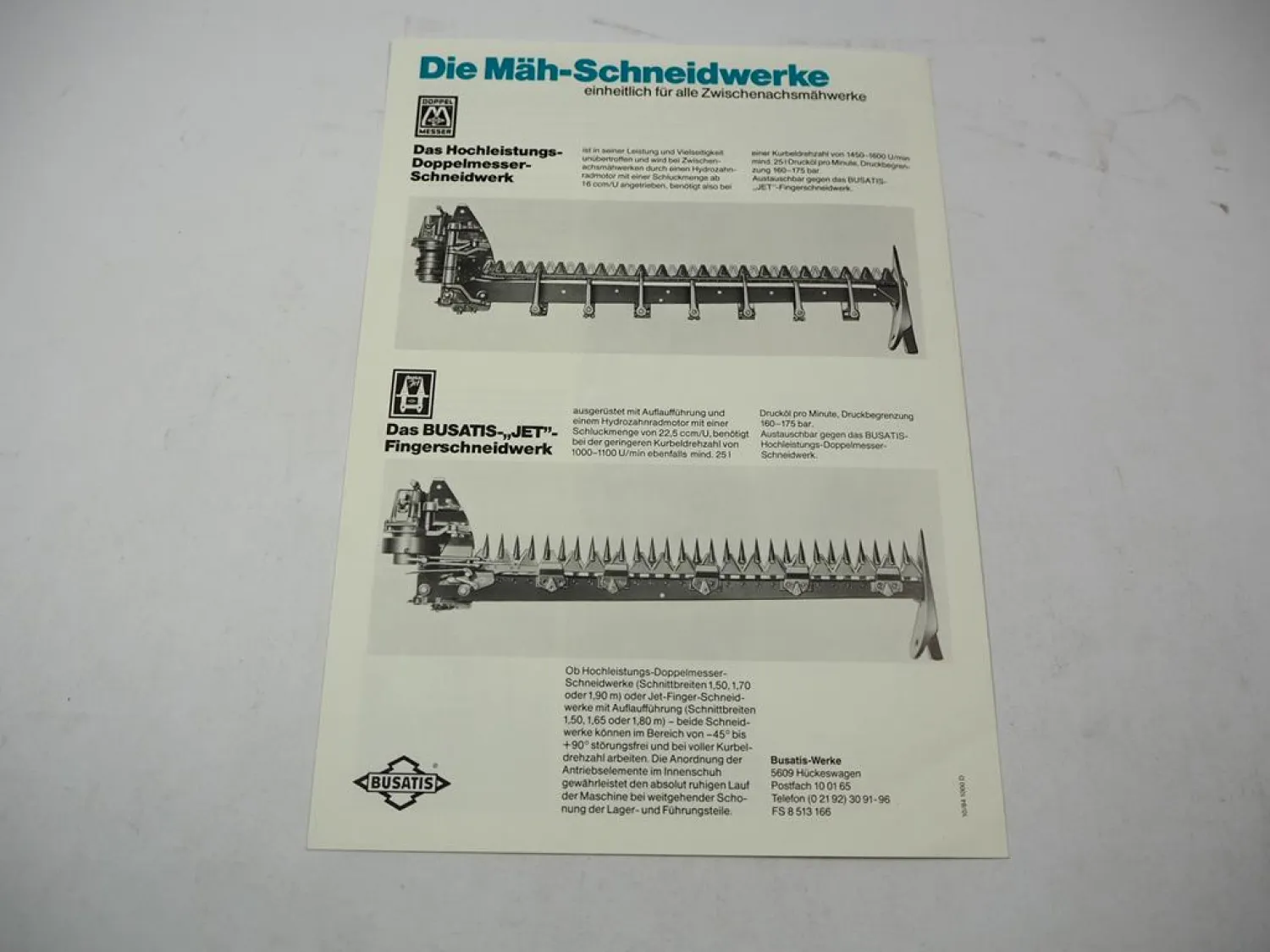 Original Prospekt Busatis Einträger Mähwerk für Fendt Deutz Schlüter IHC MF 1984