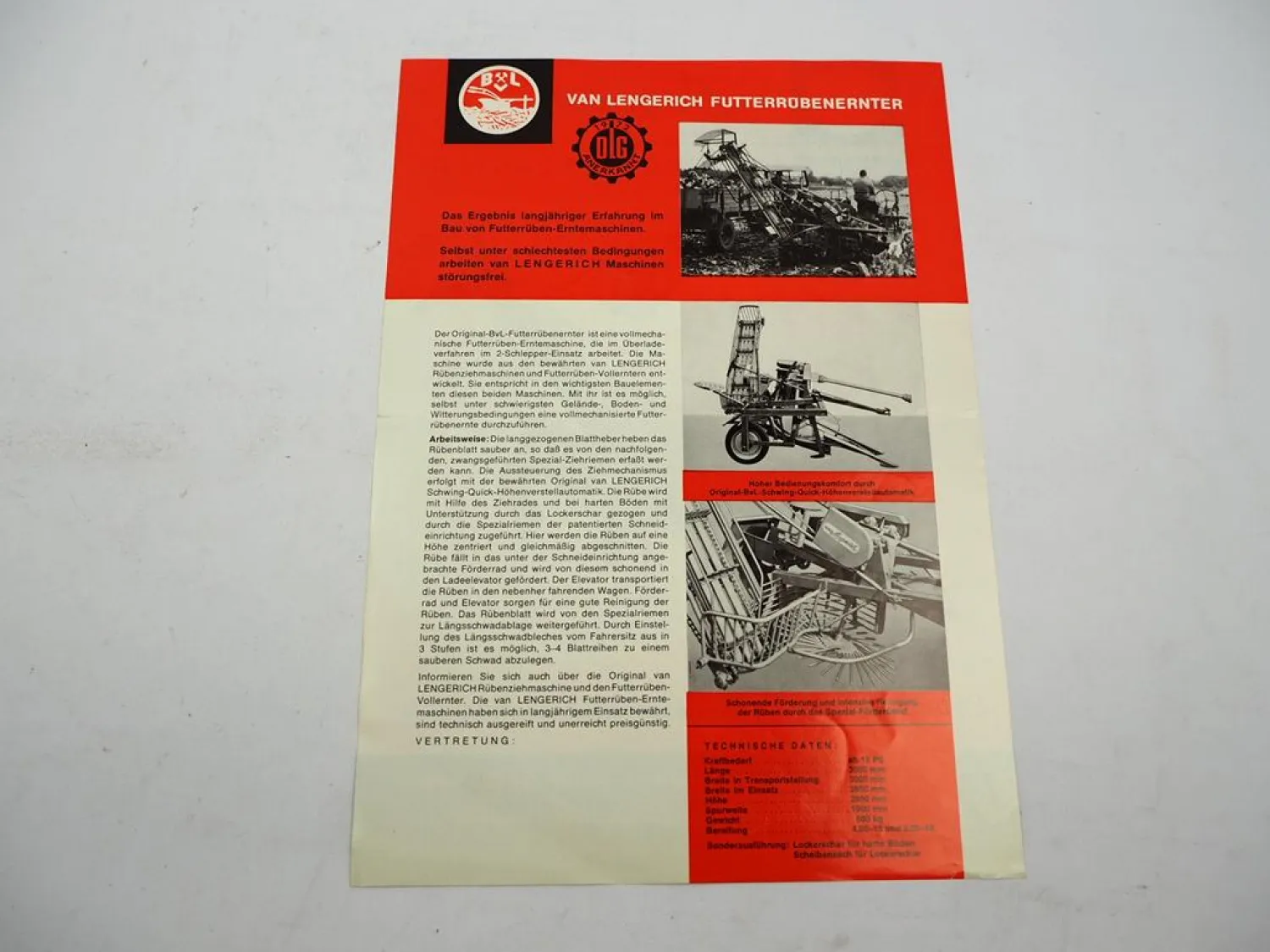 Original Prospekt BvL Lengerich Futterrübenernter 1970er Jahre