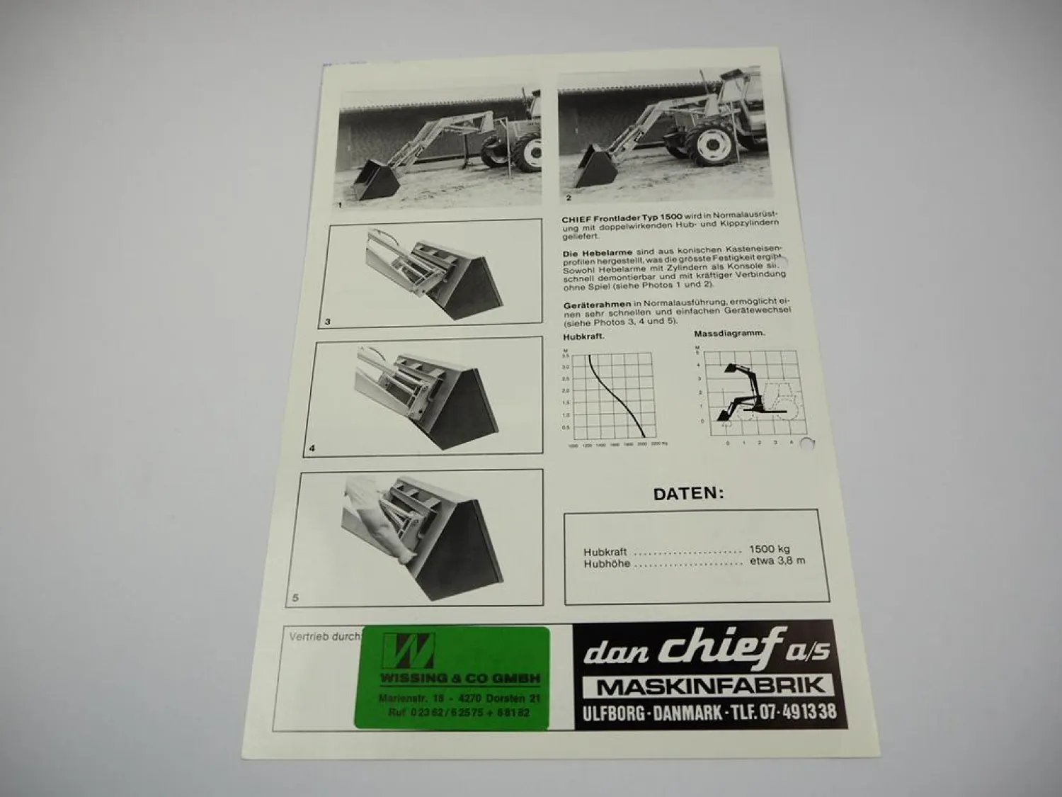 Original Prospekt Chief Frontlader Typ 1500 70 PS am Fiat & David Brown Traktor