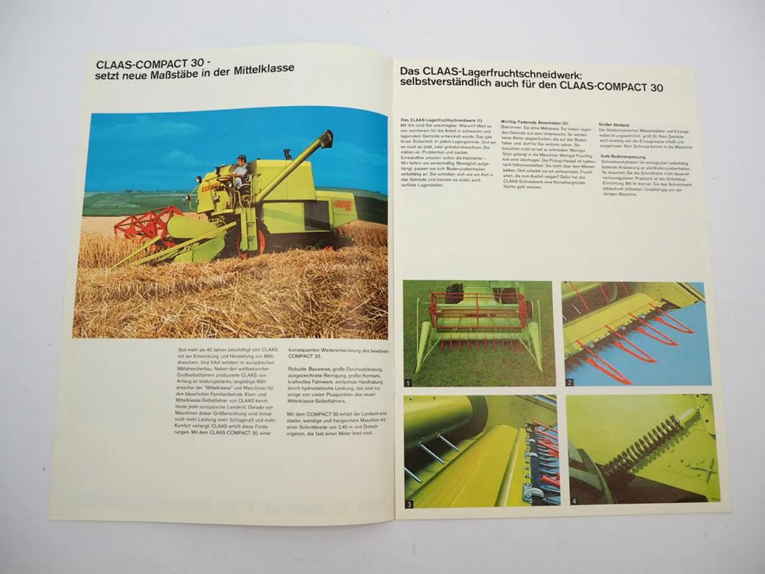 Original Prospekt Claas Compact 30 Mähdrescher 1975 mit technischen Daten