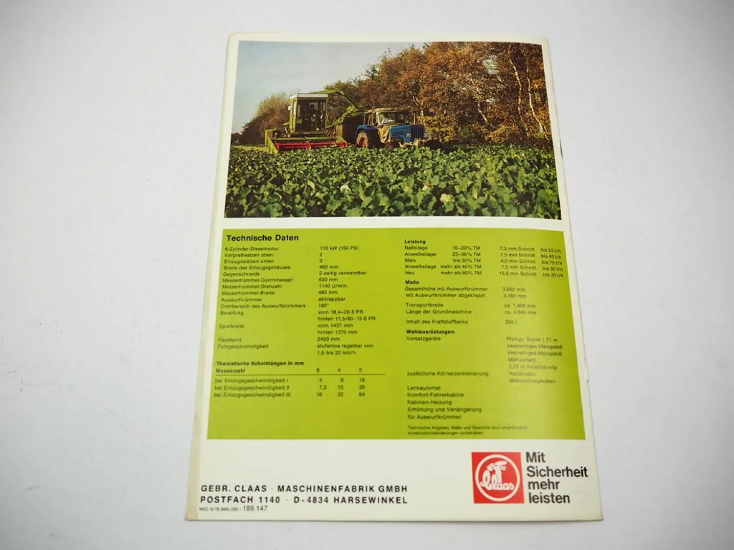 Original Prospekt Claas Jaguar 70 SF Feldhäcksler 1978 mit 12 Seiten