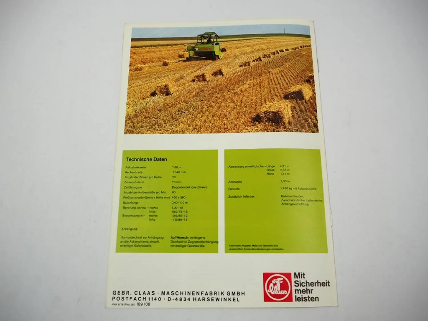 Original Prospekt Claas Markant 60 Hochdruck Presse am Fendt 1978