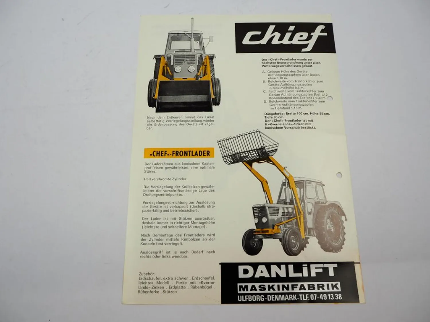Original Prospekt Danlift Chief Frontlader am Deutz Traktor