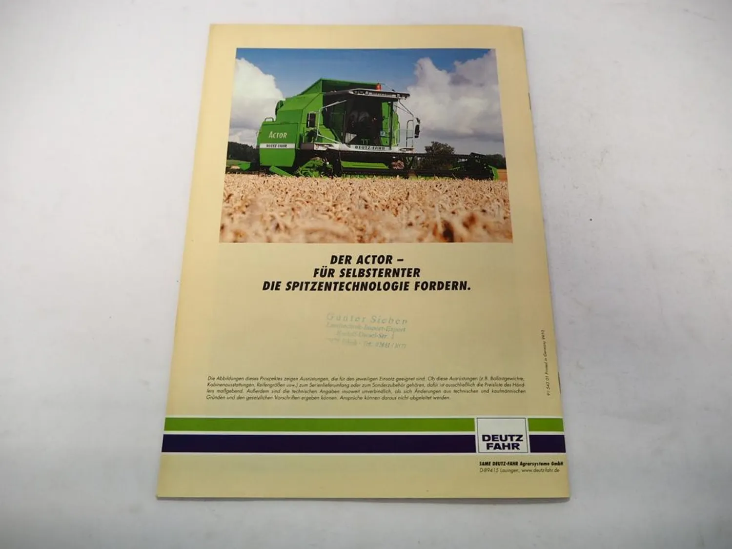 Original Prospekt Deutz Fahr Actor 5510 5520H Mähdrescher 1999