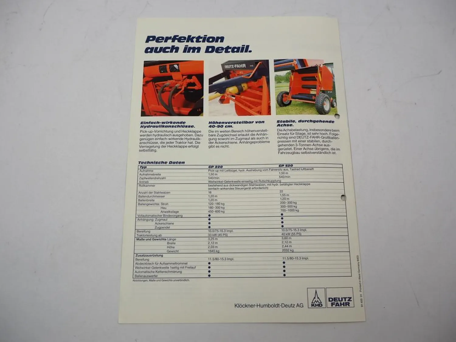 Original Prospekt Deutz Fahr GP 220 520 Rundballenpressen 1984