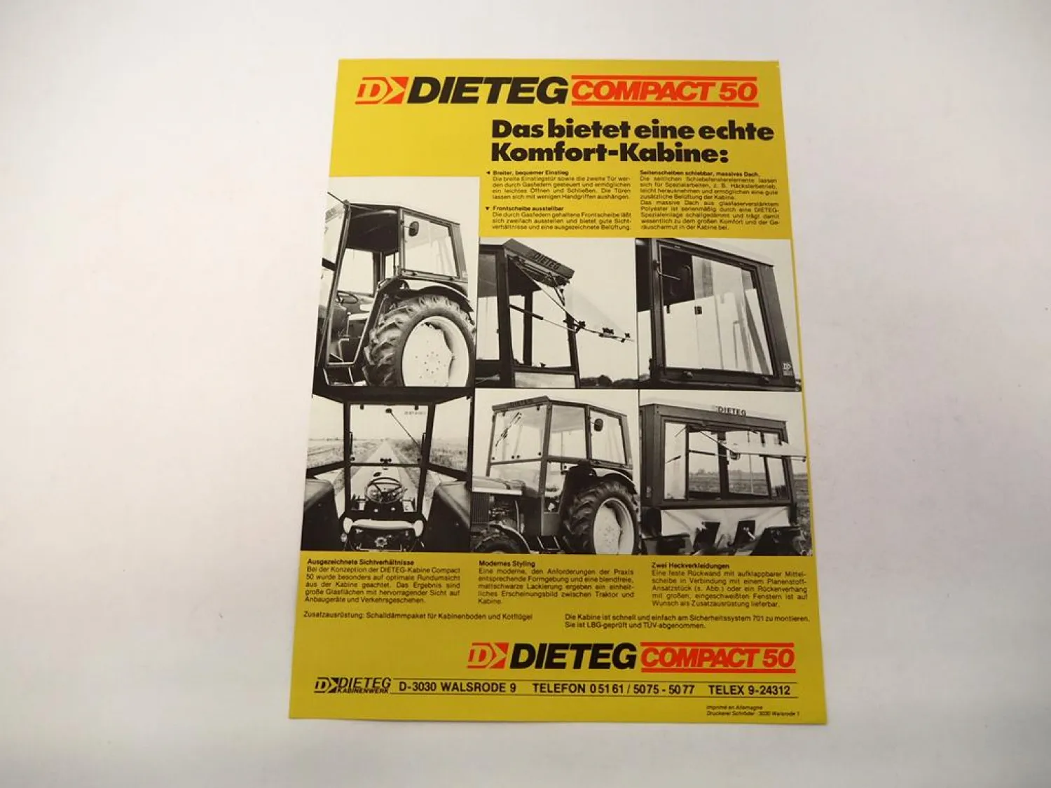 Original Prospekt Dieteg Compact 50 Traktorkabine an Deutz D4506 1970/80er Jahre