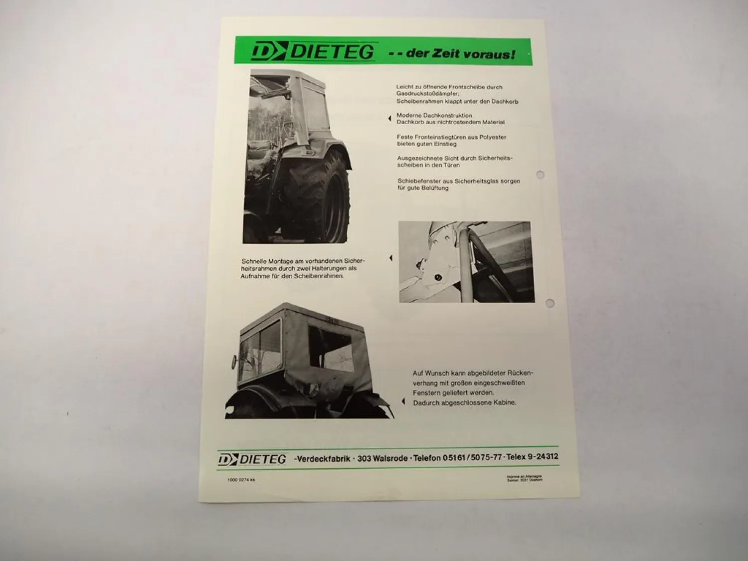 Original Prospekt Dieteg FPK 8000 Traktor Kabine Fendt Farmer 106S 1970/80er J.