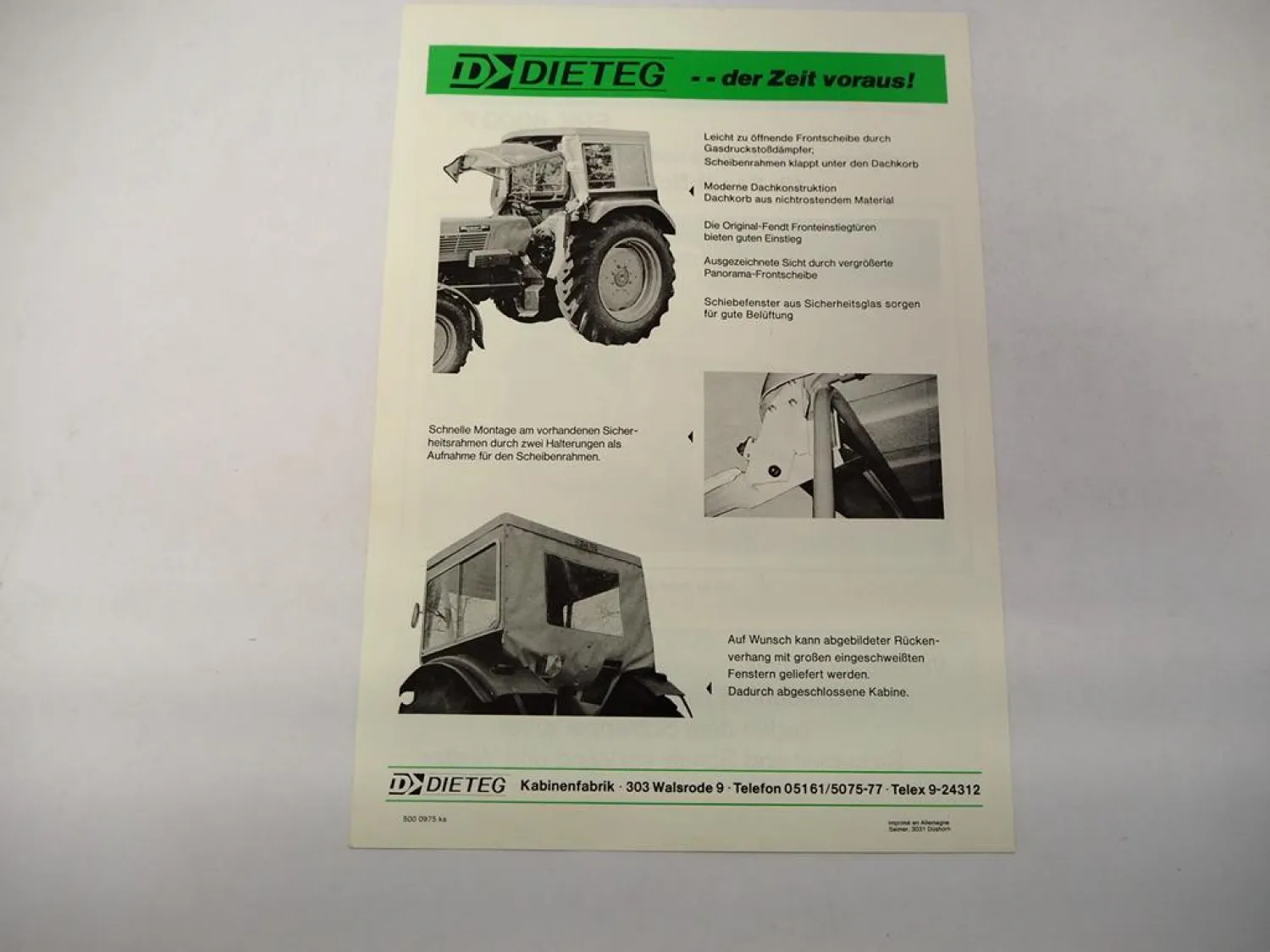 Original Prospekt Dieteg FPK 8000F Traktor Kabine Fendt Farmer 106S 1970/80er
