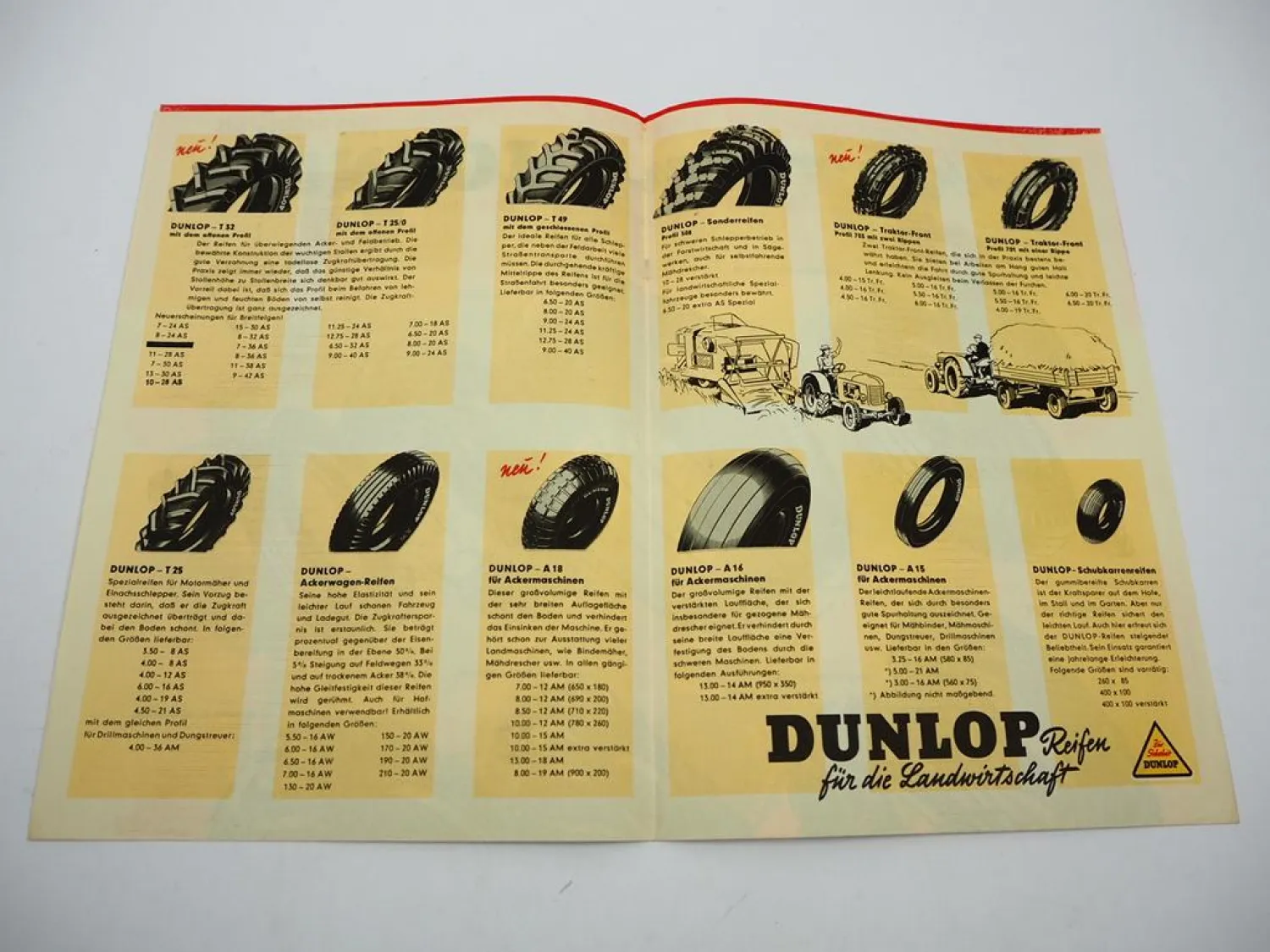 Original Prospekt Dunlop Reifen für Schlepper Traktor Landwirtschaft 1950er J.