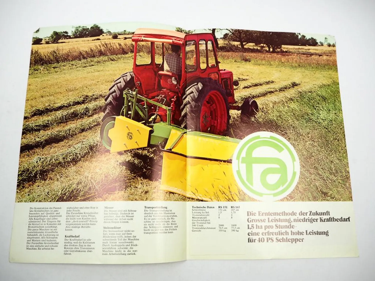 Original Prospekt Farendlose RS 151 165 Kreiselmäher an Volvo Schlepper