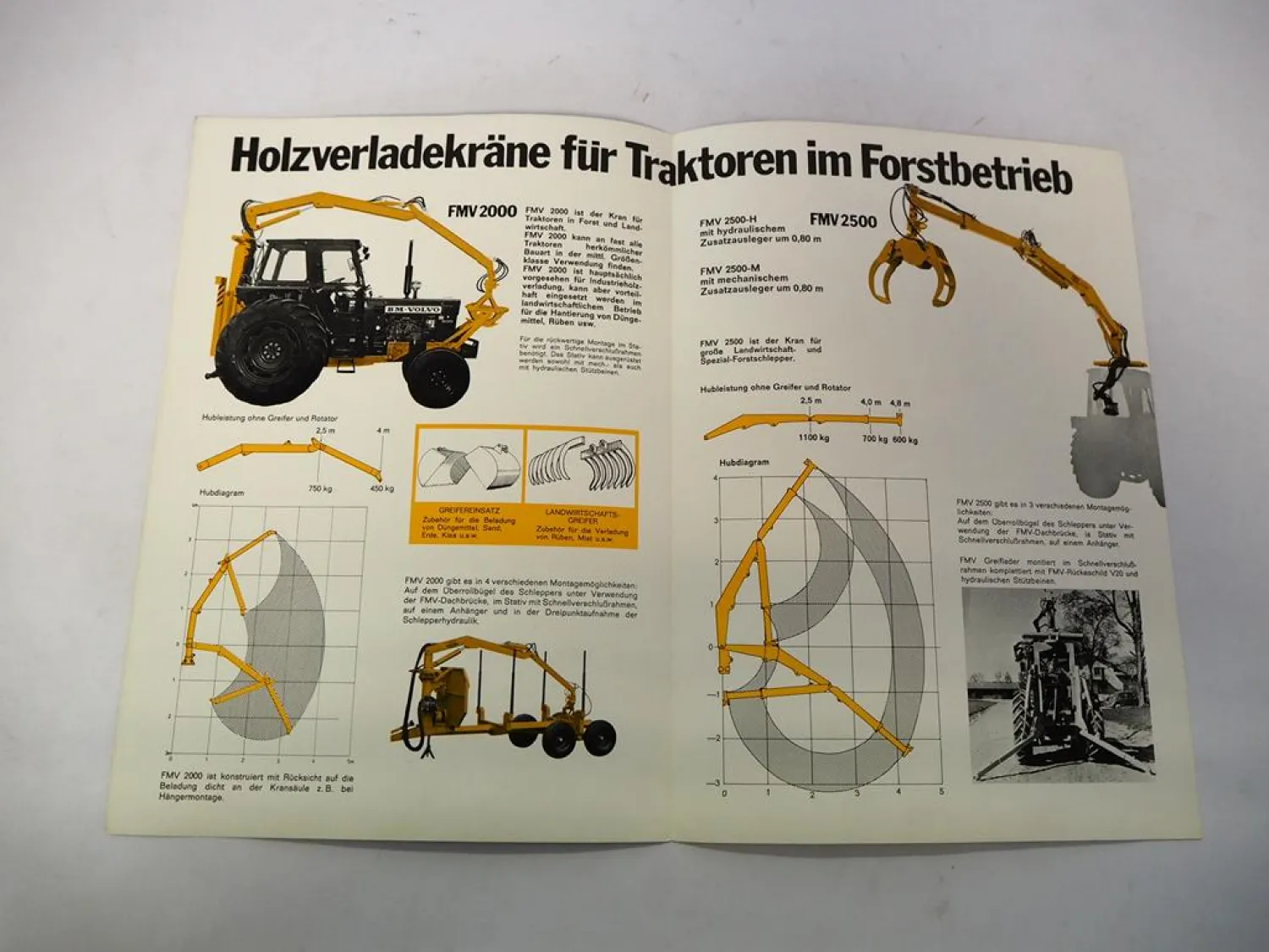 Original Prospekt FMV Schweden Forst Ladekran an Volvo BM Schlepper