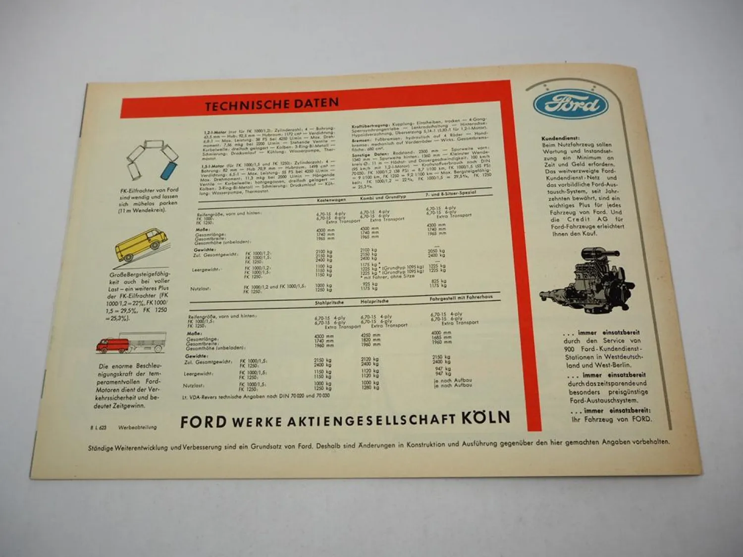 Original Prospekt Ford Taunus Transit FK 1000 1250 Eilfrachter ca. 50/60er J.