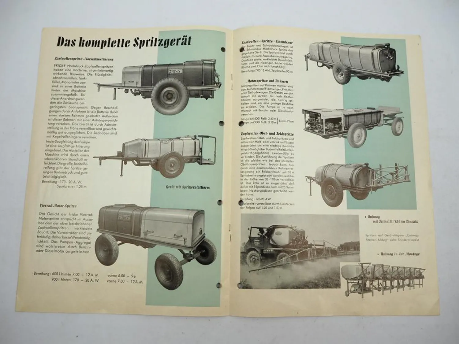 Original Prospekt Fricke Hochdruck Spritzen z.B. an Unimog Boehringer 1954
