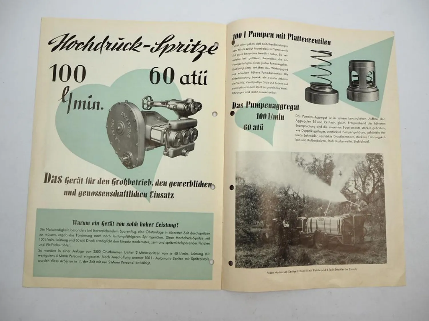 Original Prospekt Fricke Hochdruck Spritzen z.B. an Unimog Boehringer 1954