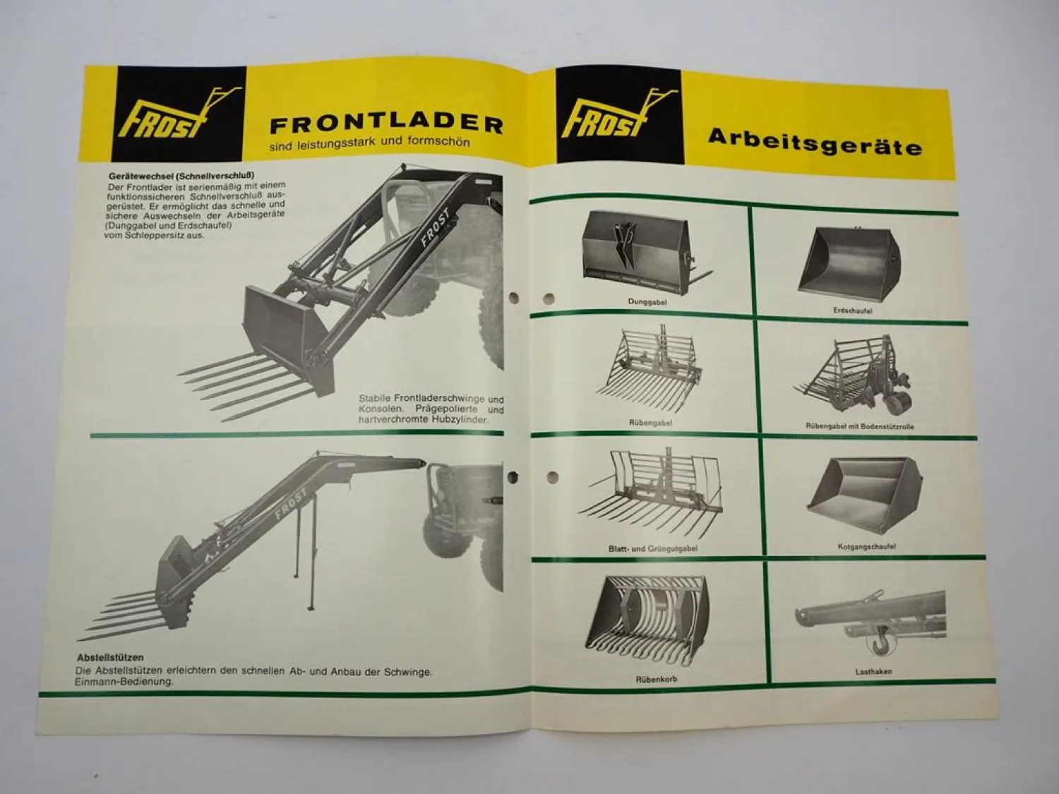 Original Prospekt Frost Frontlader für John Deere Schlepper 1973