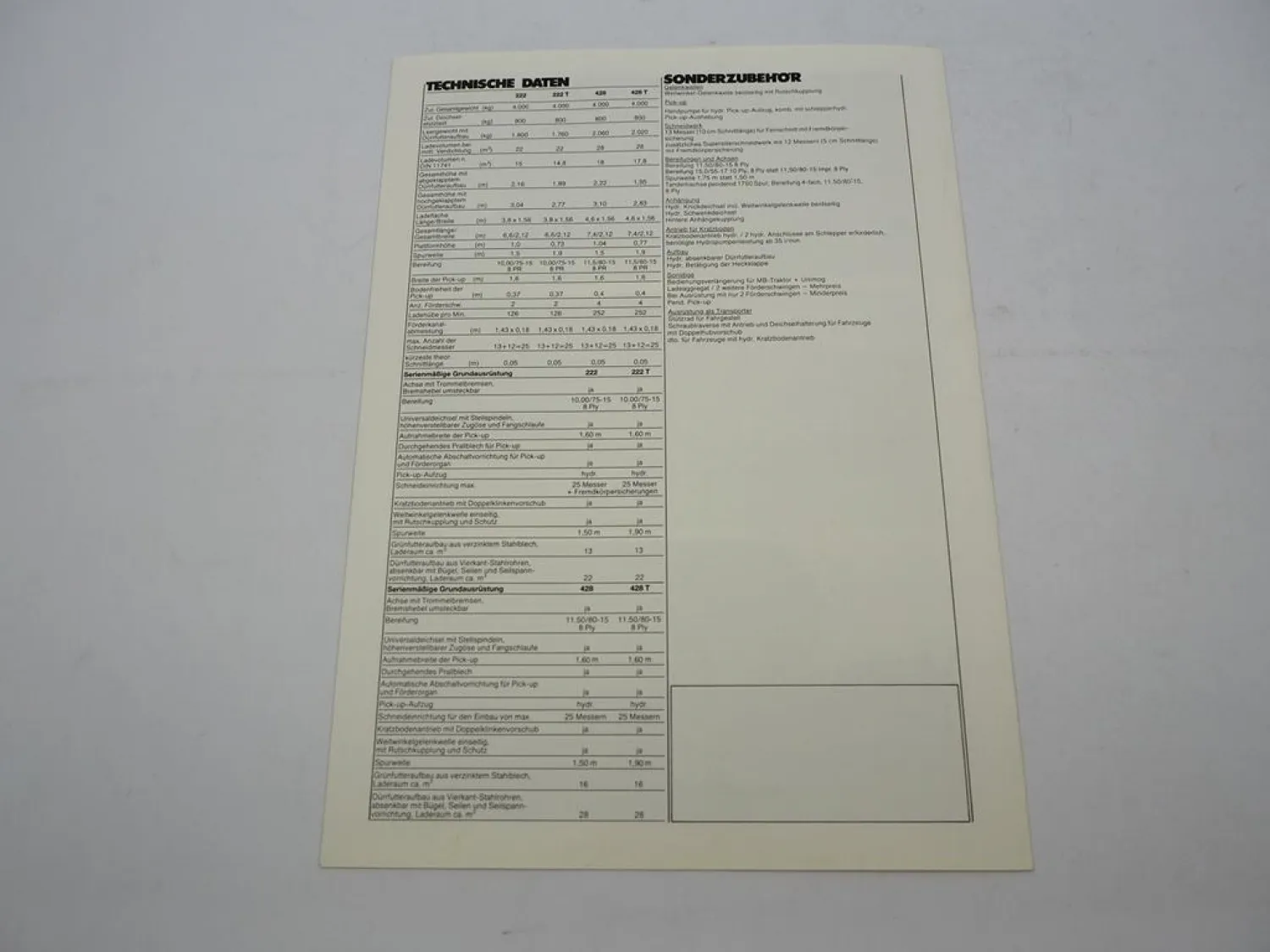 Original Prospekt Hagedorn 222 428 Ladewagen Bison ca. 1970er mit techn. Daten