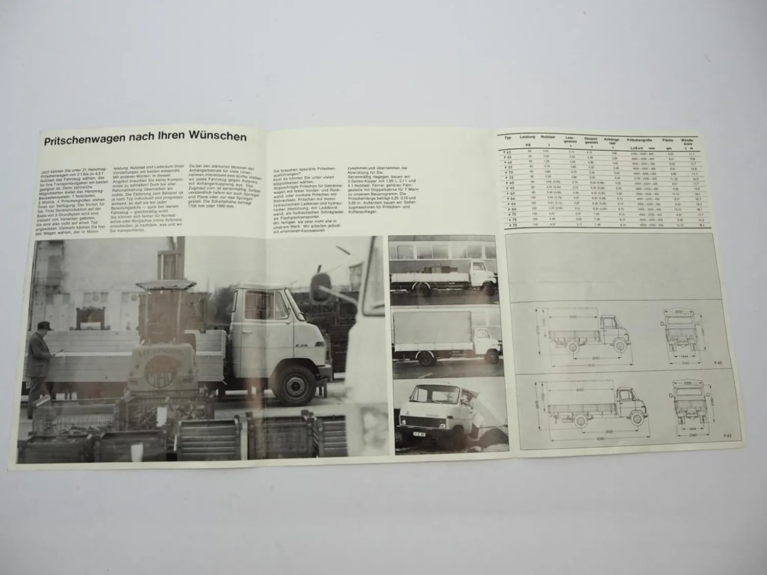 Original Prospekt Hanomag F 45 55 65 66 75 LKW Pritschenwagen 1970er Jahre