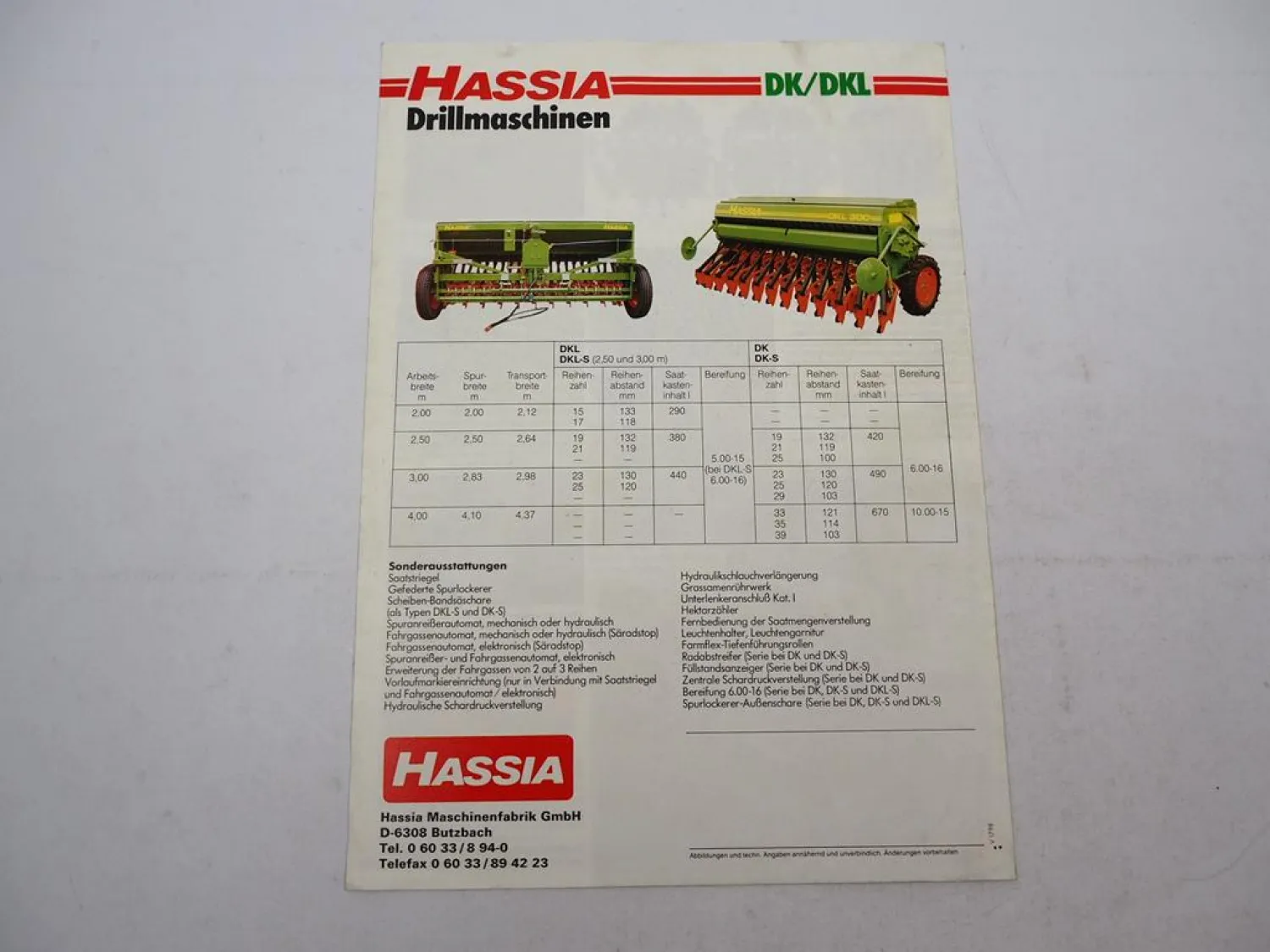 Original Prospekt Hassia DK DKL Drillmaschine an Schlepper Deutz & MB-trac