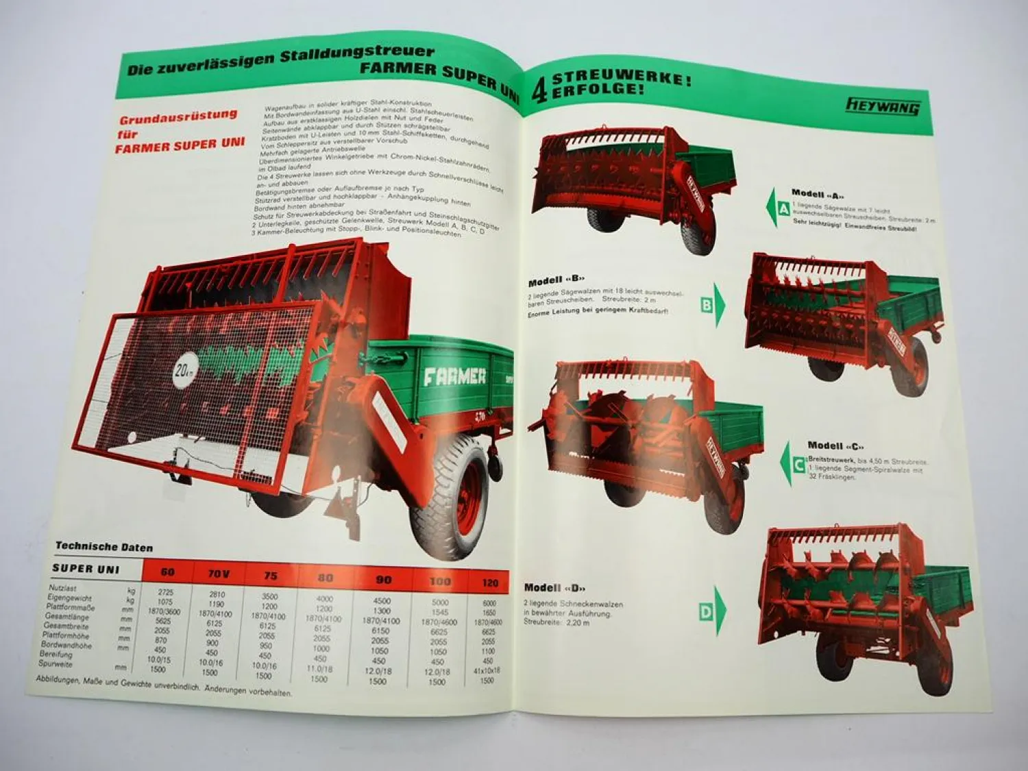 Original Prospekt Heywang Farmer Super Uni Einachs Stalldungstreuer 1972