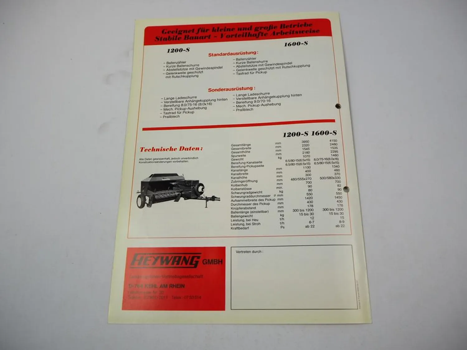 Original Prospekt Heywang Super Olympic 1200 1600 S Hochdruckaufsammelpresse