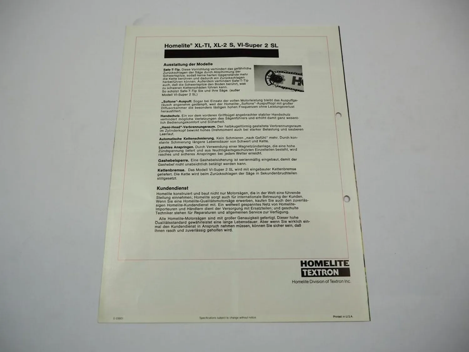 Original Prospekt Homelite Textron XL Super 2 Motorsäge Kettensäge 1970er Jahre