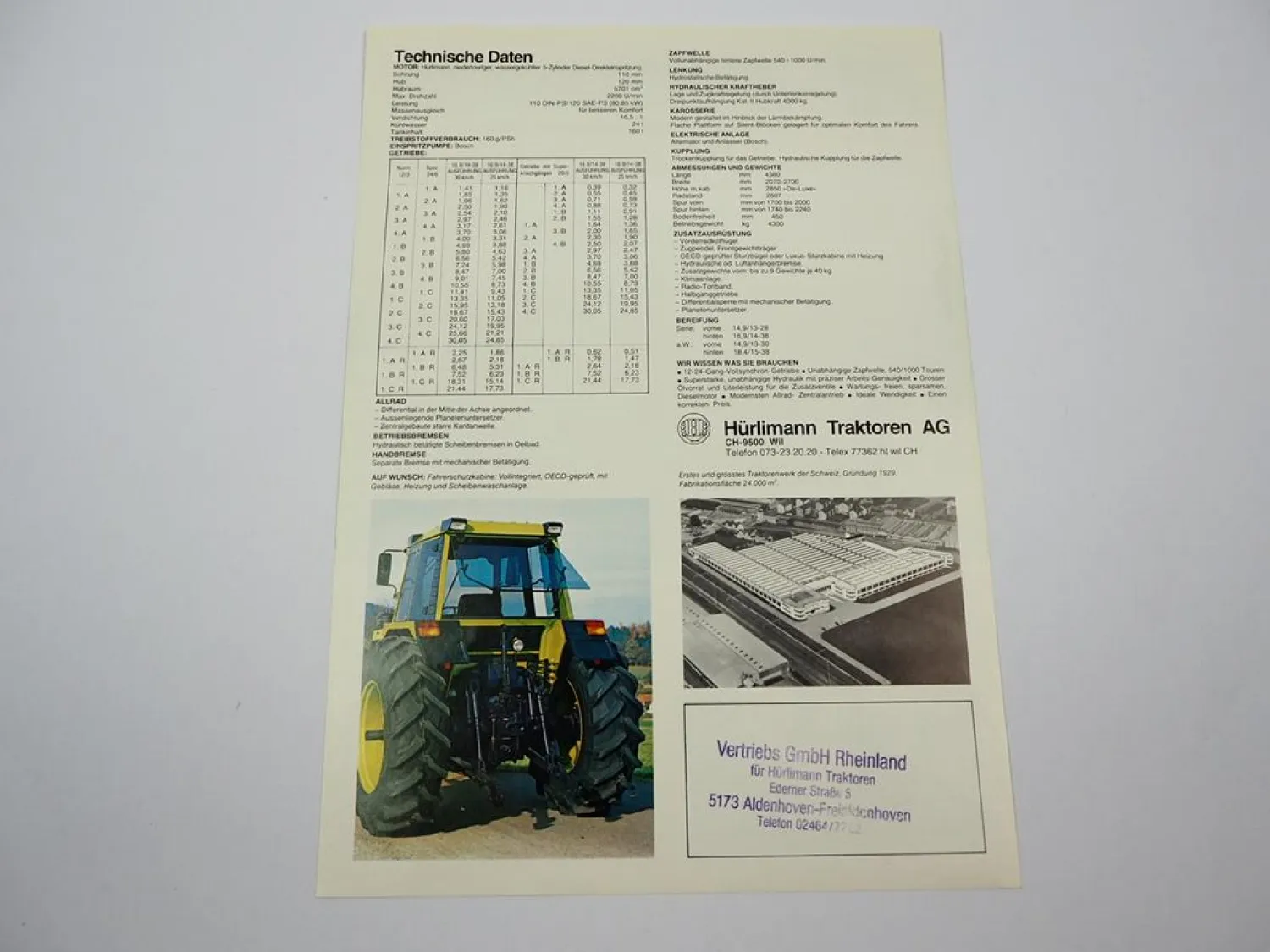 Original Prospekt Hürlimann H-5110 Schlepper Traktor 1979 Schweiz