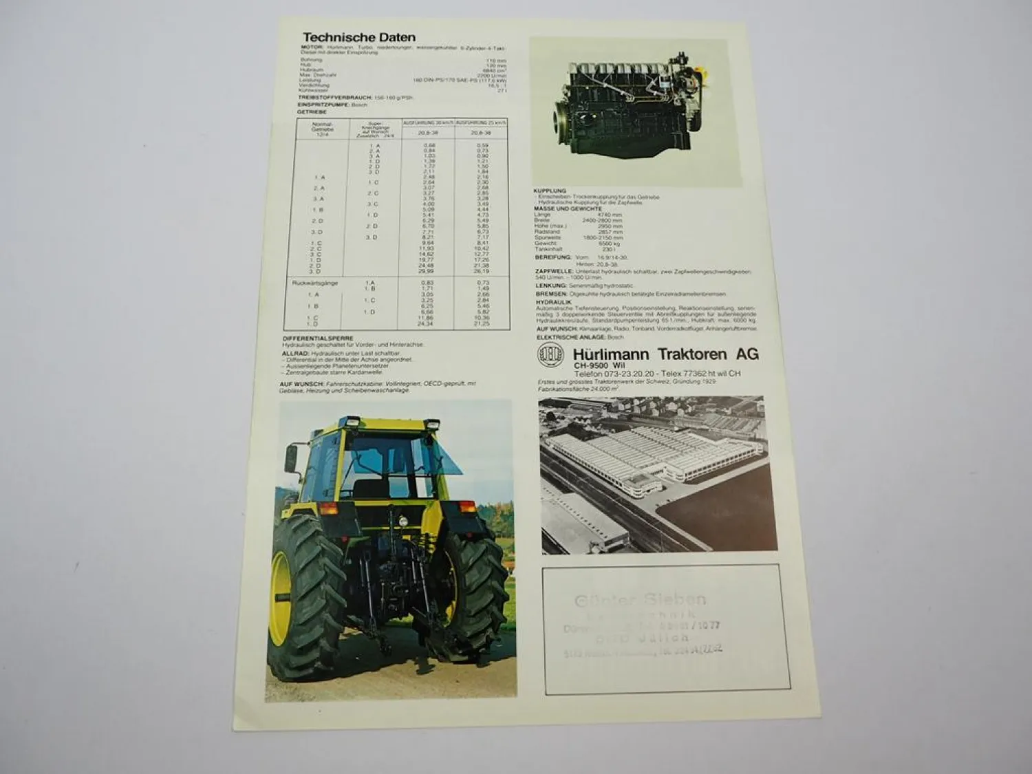 Original Prospekt Hürlimann H-6160 Schlepper Traktor 1979 Schweiz