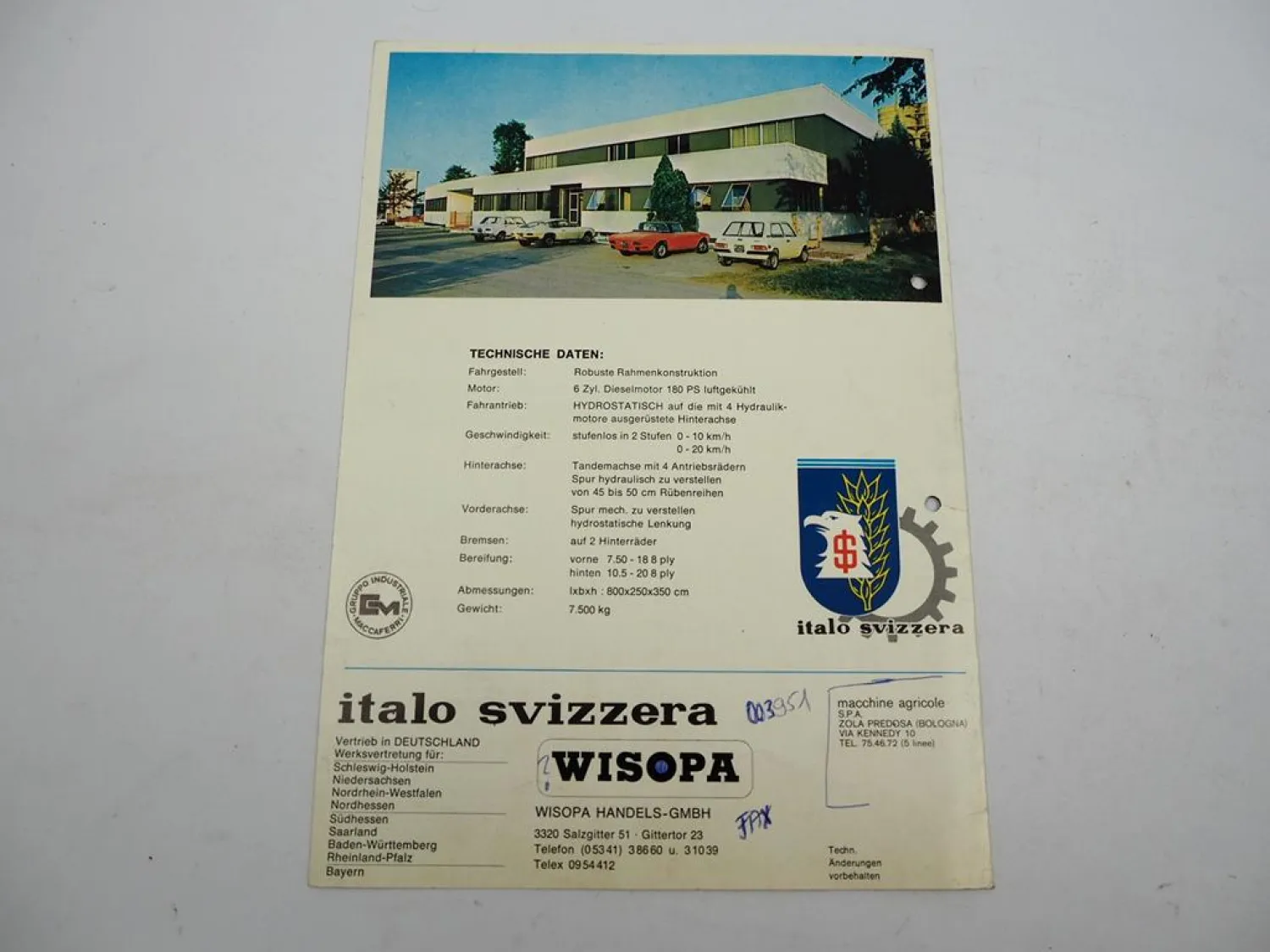 Original Prospekt Italo Svizzera HM75 Rübenvollernter Rübenroder 1970er Jahre