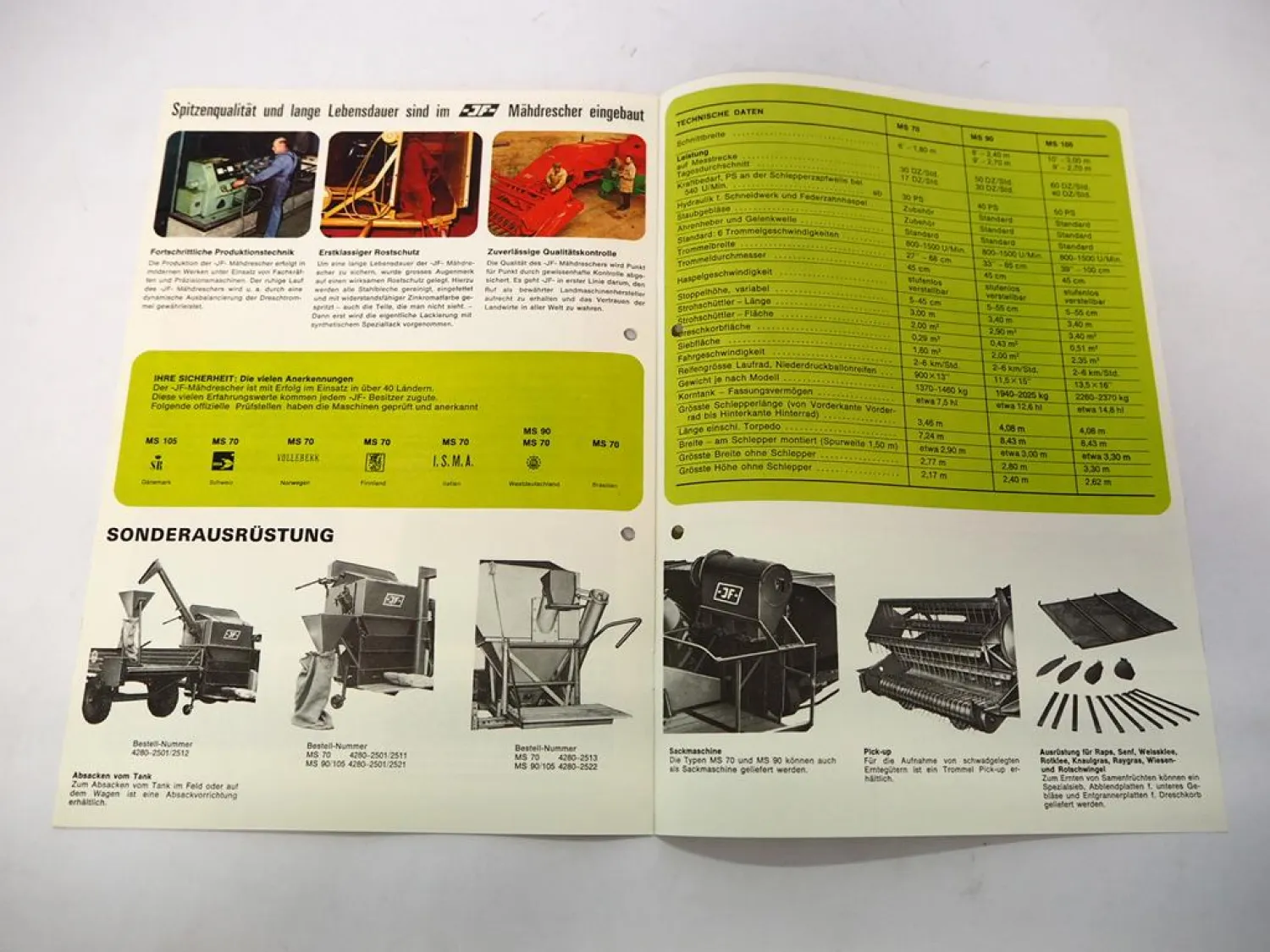 Original Prospekt JF MS 70 90 105 Anbau Mähdrescher für Schlepper 1970er Jahre