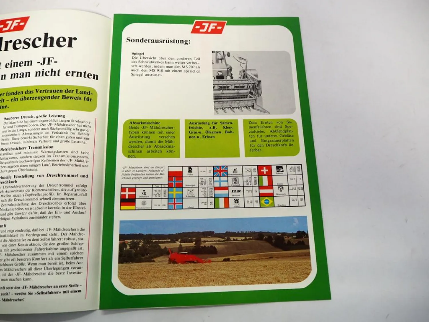 Original Prospekt JF MS 707 910 Anbau Mähdrescher für Schlepper 1980er Jahre