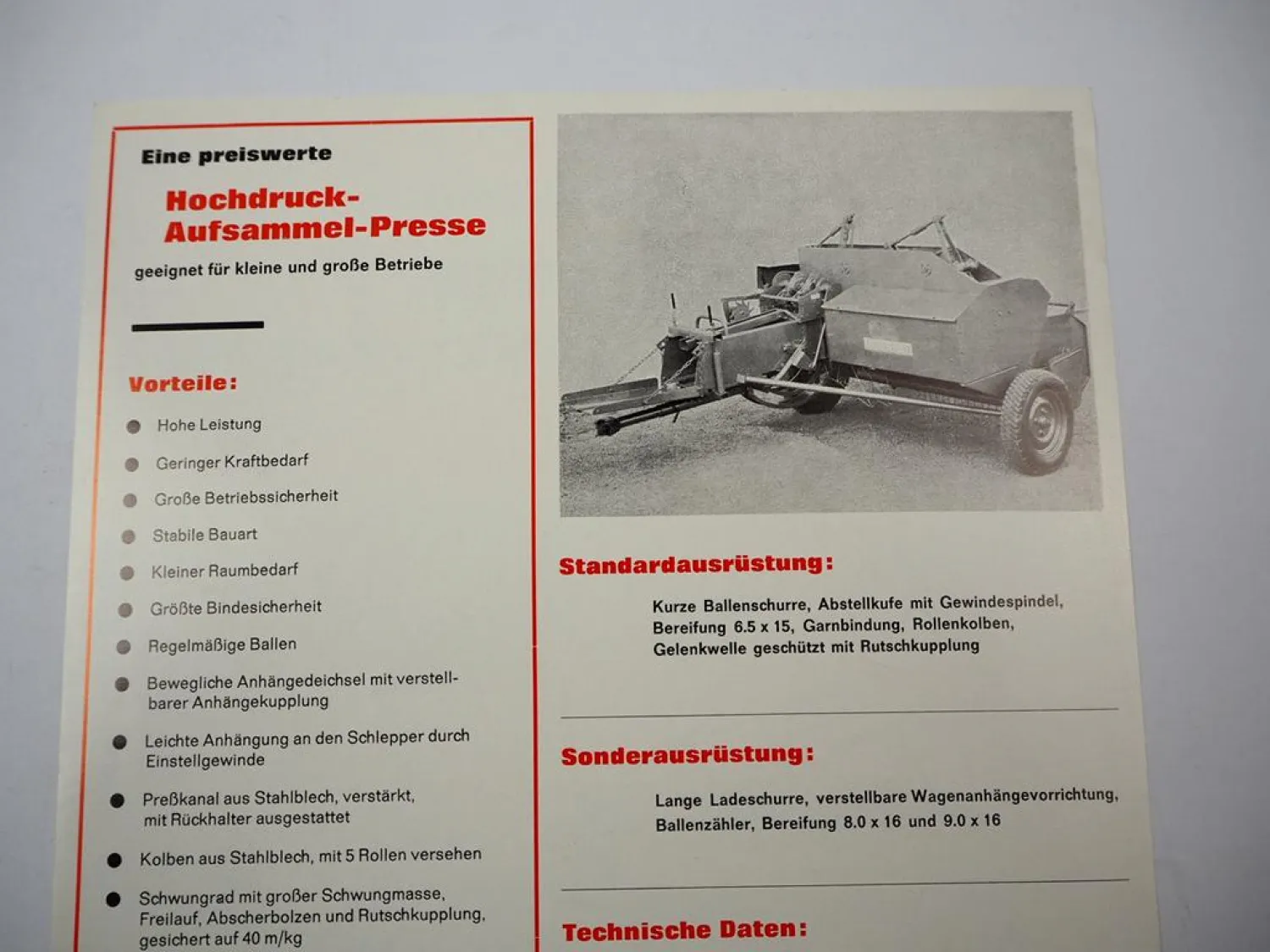 Original Prospekt JF PR145 Hochdruck Aufsammel Presse 1970
