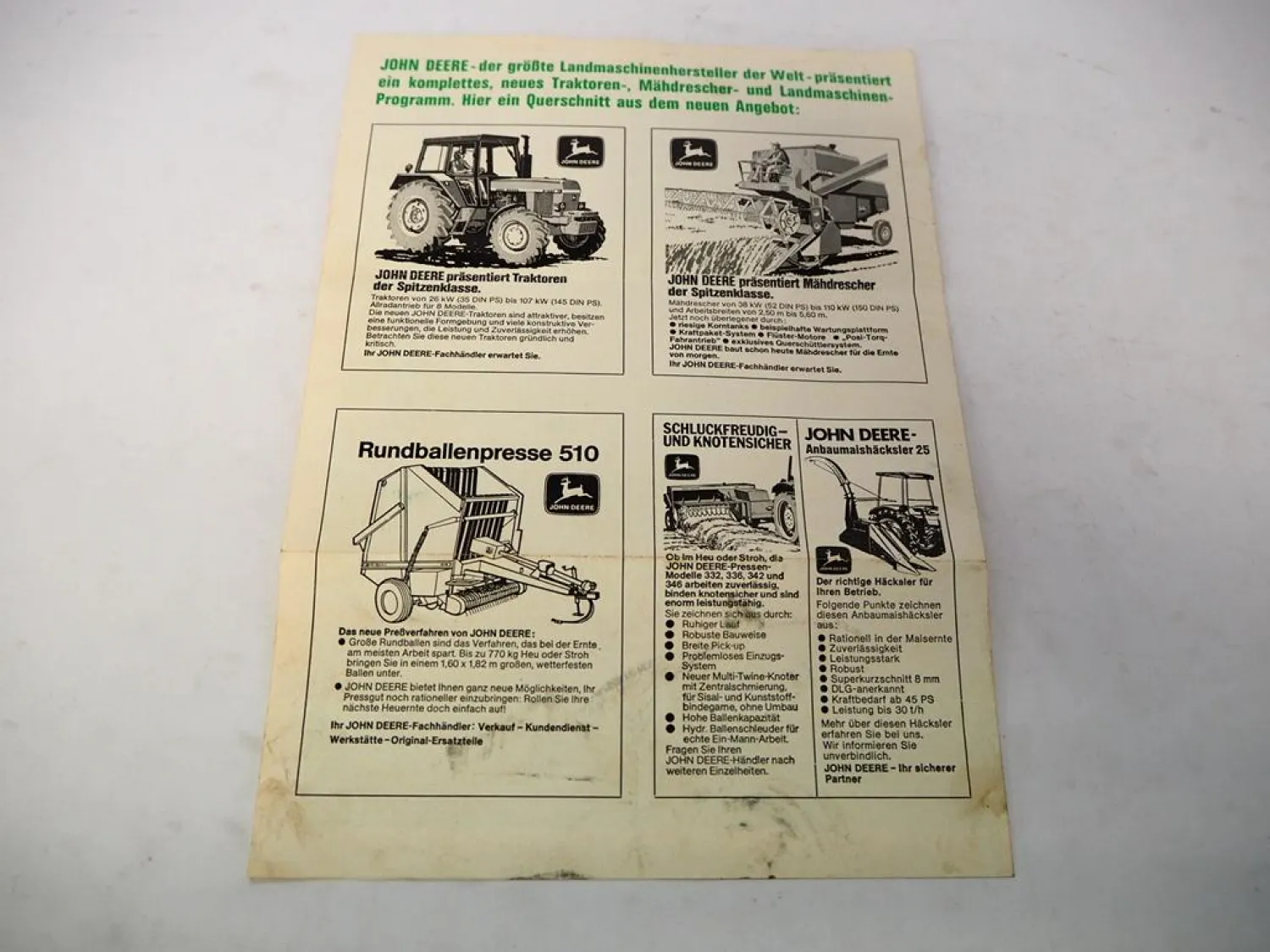 Original Prospekt John Deere Vertragshändler Ernst Degenhart Schwaighausen 1977