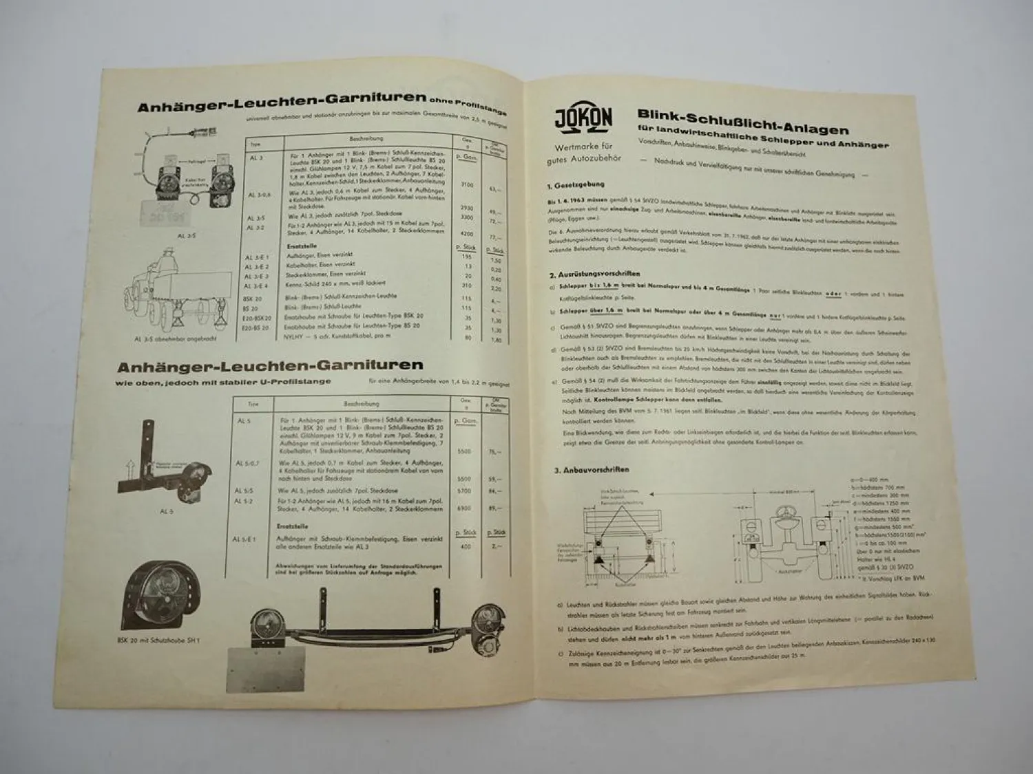Original Prospekt Jokon Johann & Konen Beuel Rhein Leuchten f. Traktor Anhänger