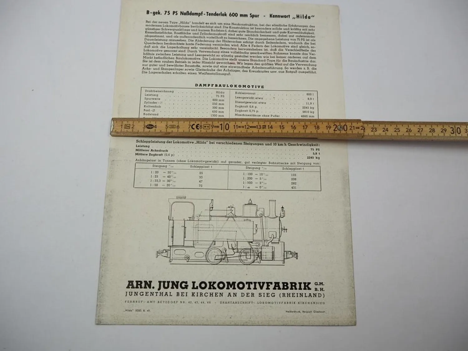 Original Prospekt Jung Hilda Naßdampf Baulok Jungenthal mit 75 PS von 1949