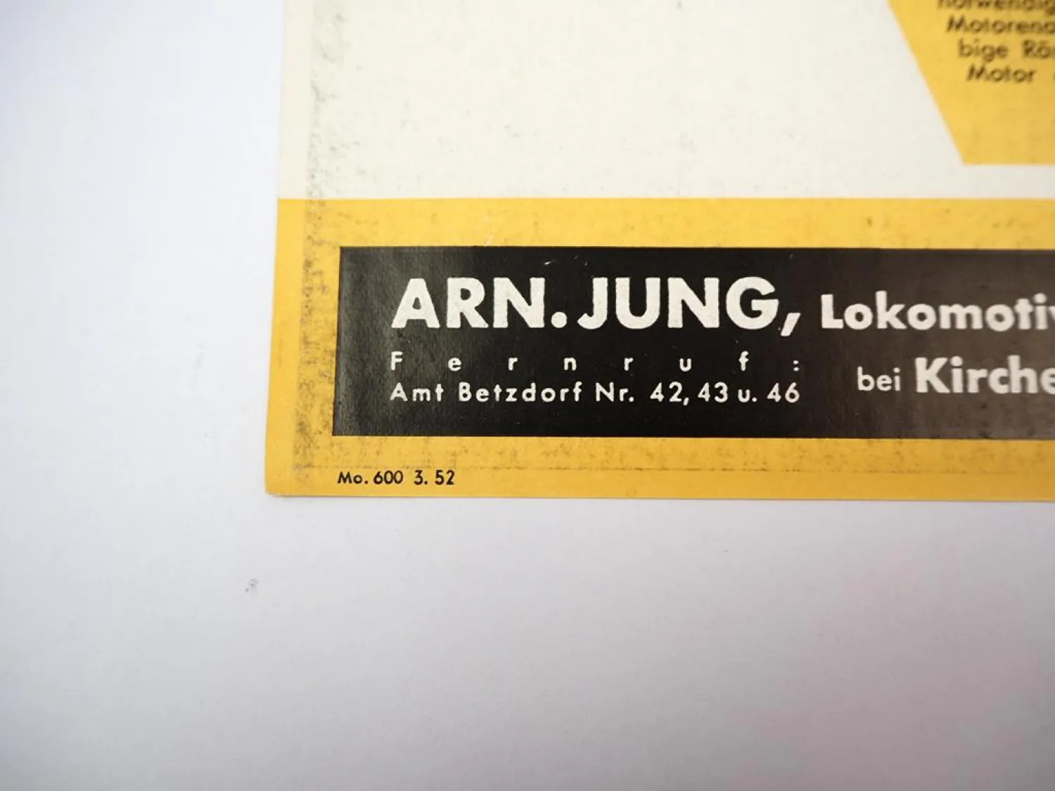 Original Prospekt Jung Jungenthal Lokomotivfabrik liegender Stationärmotor VL163