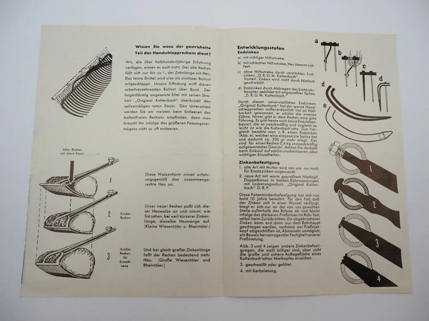 Original Prospekt Kaltenbach Handschlepprechen 1930er Jahre