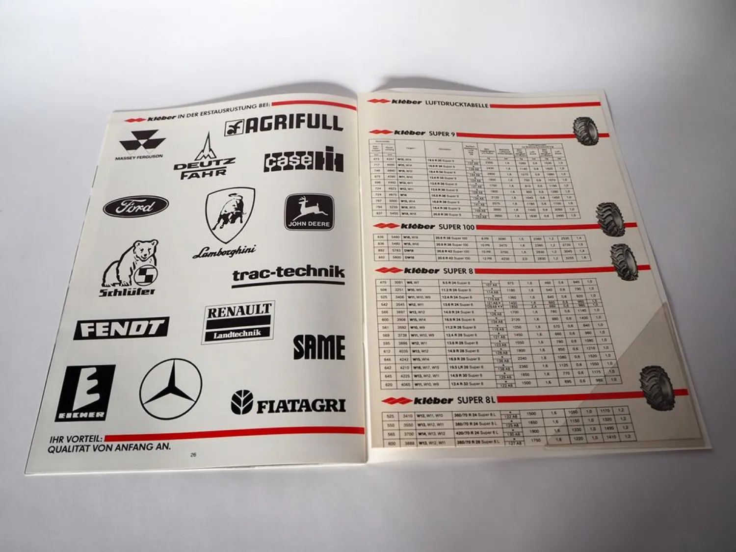 Original Prospekt Kléber Ackerschlepperreifen Gesamtprogramm Ford MF Schlüter
