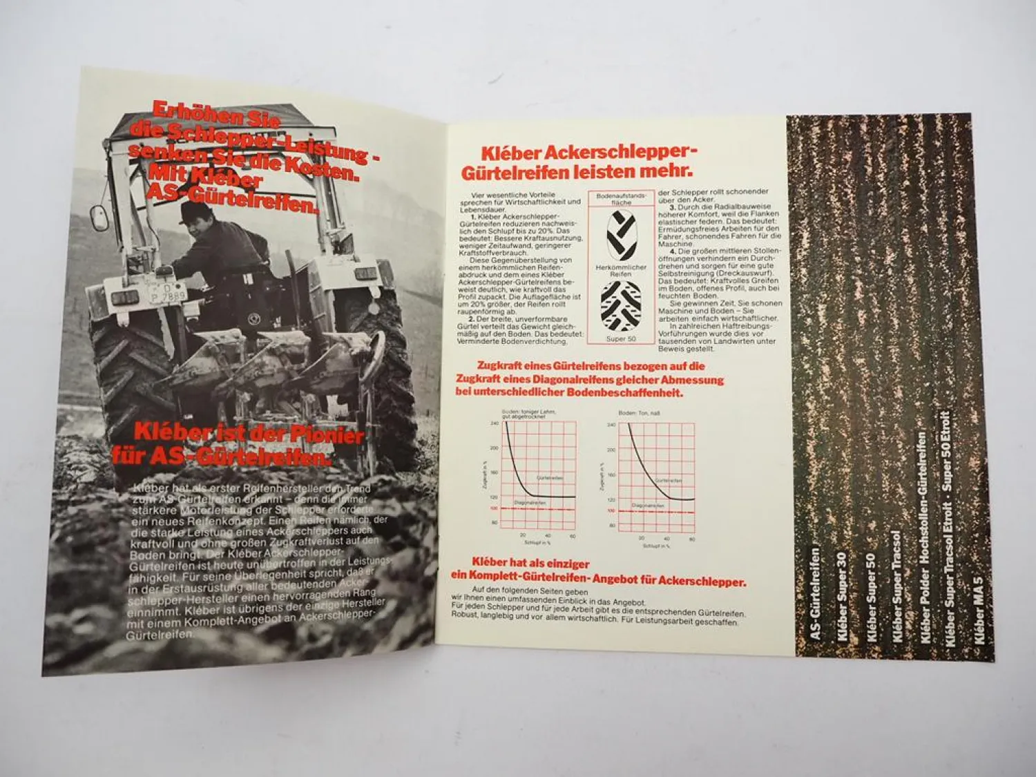 Original Prospekt Kleber Super 30 50 Tracsol Reifen für Ackerschlepper 1970er J.