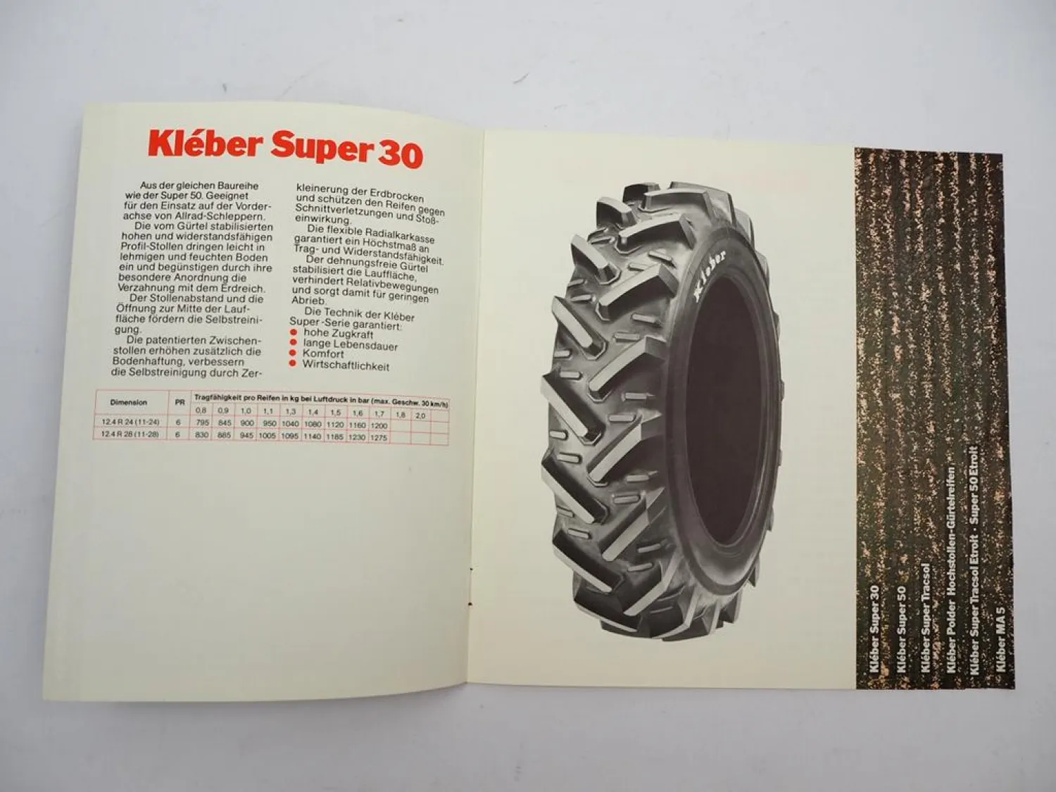 Original Prospekt Kleber Super 30 50 Tracsol Reifen für Ackerschlepper 1970er J.