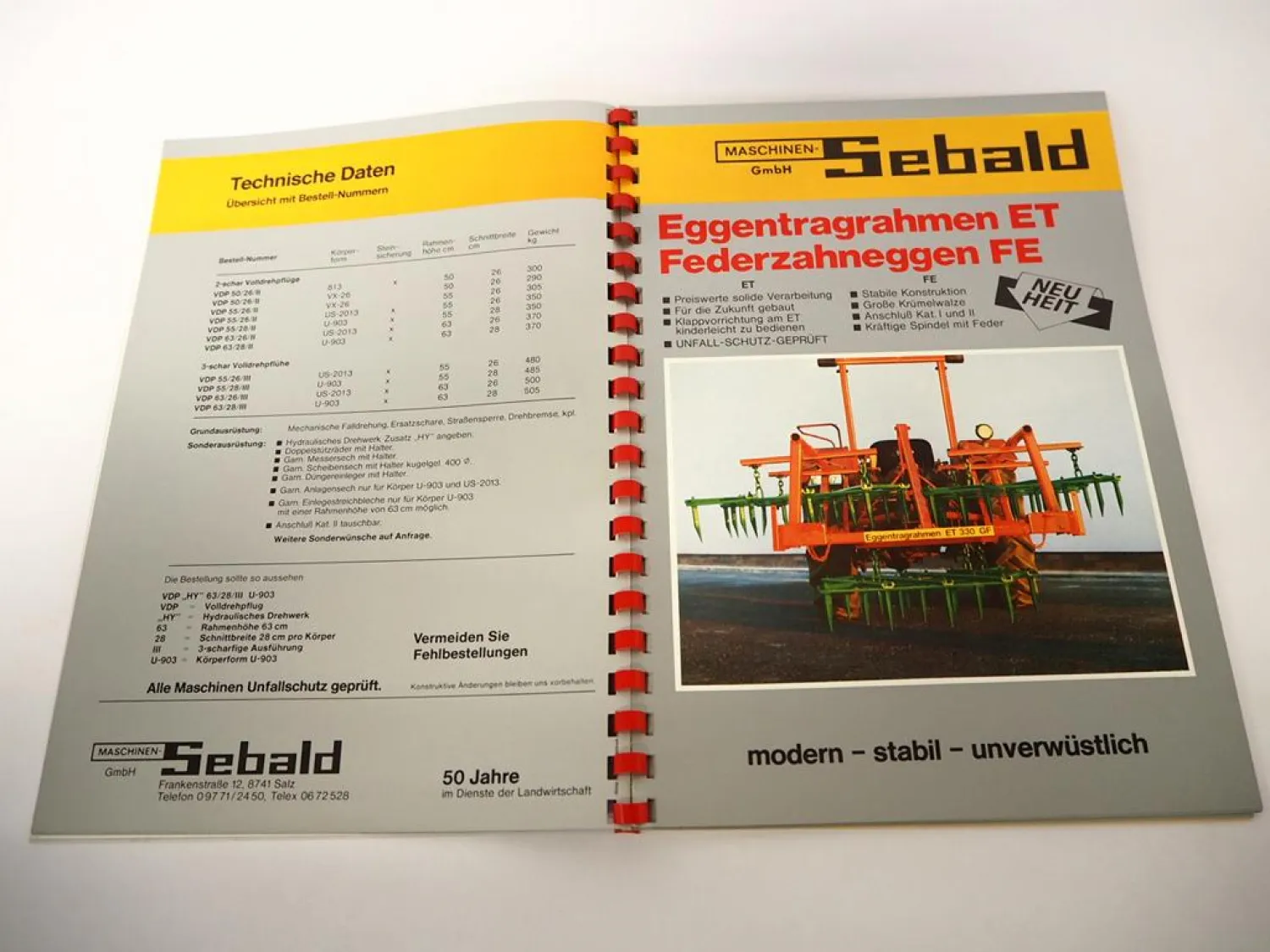 Original Prospekt Sebald Anbaugeräte Pflüge Anhänger für Traktoren 42 Seiten