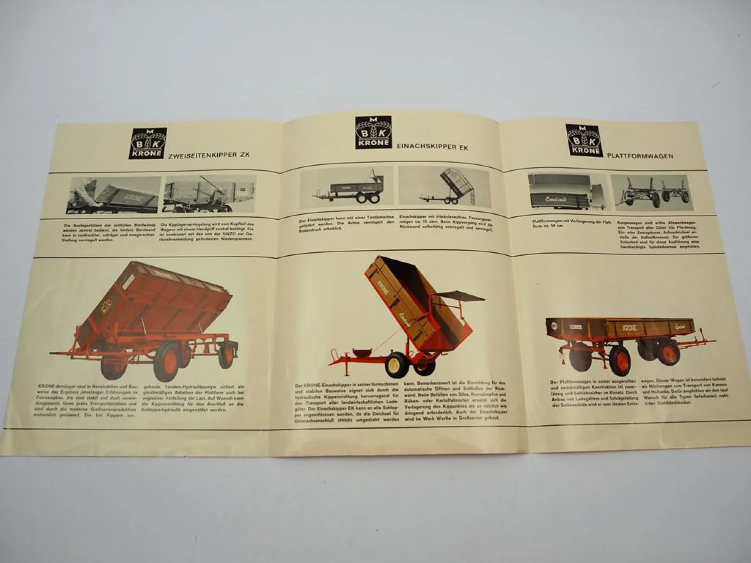 Original Prospekt Krone ZK EK DK KA KR Anhänger Kipper 1967 mit techn. Daten