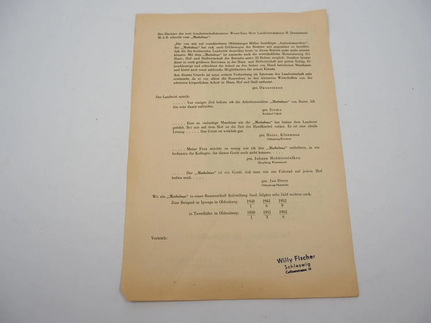 Original Prospekt Kurbelmax mit AEG Motor 1950er Jahre Kurt Koltermann Oldenburg