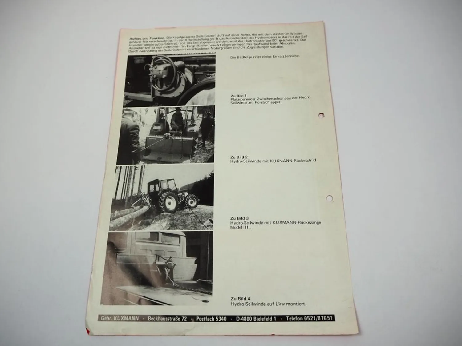 Original Prospekt Kuxmann Hydroseilwinde für Forstschlepper und LKW