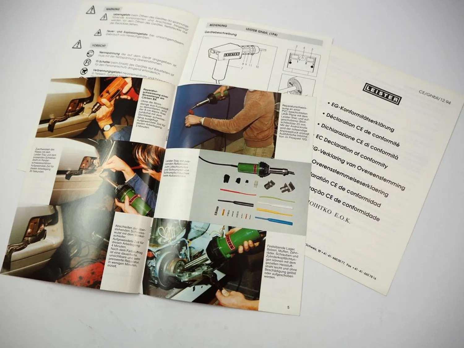 Original Prospekt Leister Traic & Electron Heissluft Gebläse + Bedienung Ghibli IP4 Heissluftpistole für Autowerkstatt