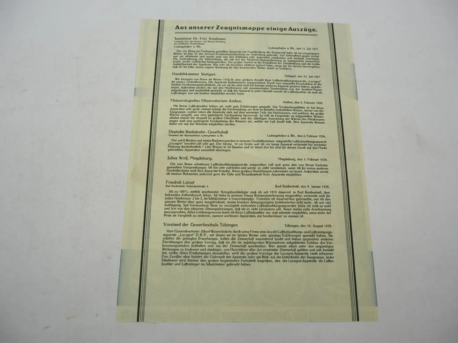 Original Prospekt Lucagra Luftbefeuchtung für Zentralheizungen Ludwigshafen 1928